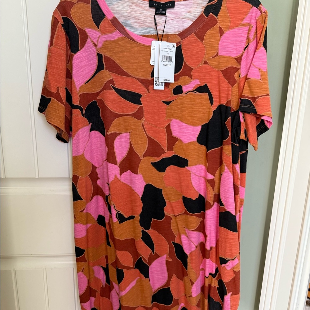 Sanctuary Pink and Orange Abstract Short Sleeve T-shirt Dress
